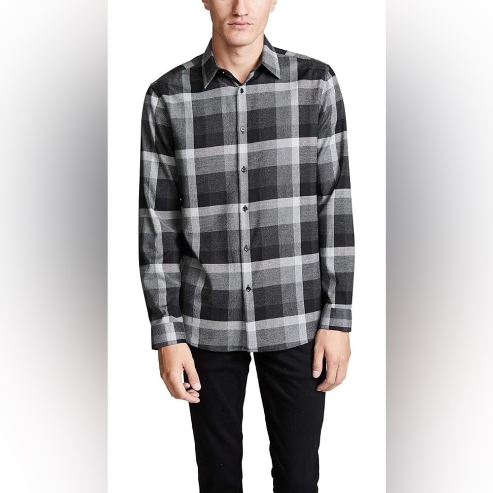 NWOT - Theory Menlo Long Sleeve Flannel Button-down in Bantam Check - Size XL